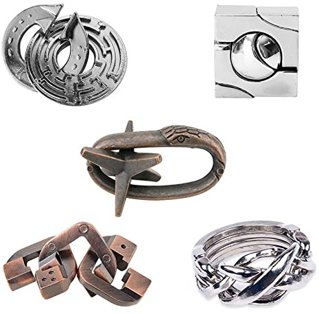 Joyeee Lot de 5 Puzzles en Fil métallique pour Casse-tête, Jeu d'esprit, Test de QI, Jeu de Puzzle, Jeu éducatif, Cadeau pour garçons, Filles, Adolescents, Adultes, #B