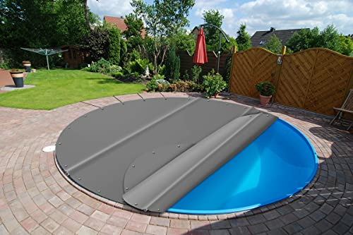 SafeDeluxe Runde Poolplane SafeDeluxe Poolabdeckung Stangenabdeckung aus LKW Plane ohne Stangen (Durchmesser der Plane = 450cm, Grau RAL7037)