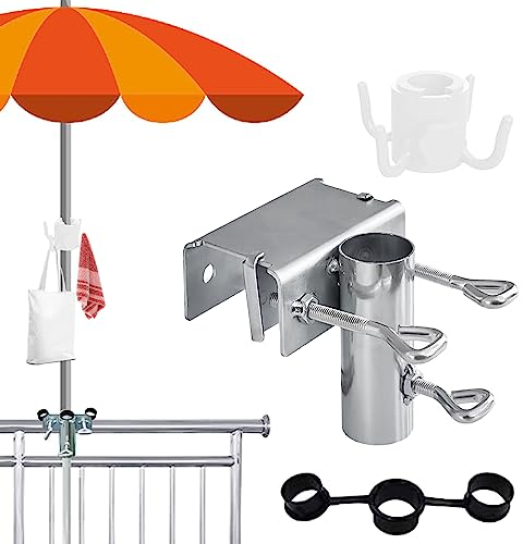GothicBride Sonnenschirmhalter Balkongeländer Einstellbar, Sonnenschirm Halterung Balkon Regenschirmklemme Ø25-38mm, Sonnenschirmhalterung Feste Clip Halterung Schirmständer für Garten Terrasse