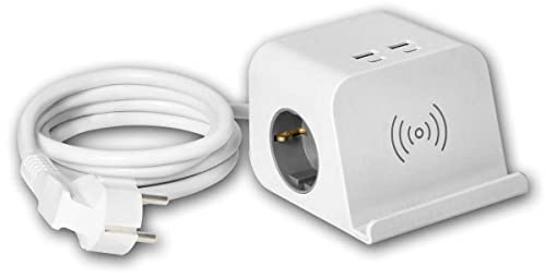 world-trading-net - 2-Fach Tischsteckdose mit 2X USB-A & 2X USB-C, Qi Wireless Charger, mit 1,4 Meter Anschlusskabel