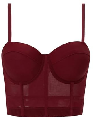 WSZJLN Top Corto Corto con Bellissima Schiena, Top Tubolare e Canotta per Abbigliamento Esterno, Reggiseno a Lisca di Pesce Arricciato in Stile Western per L'Estate - Bordeaux - S34/75B