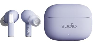 Sudio A1Pro Purple - Auriculares in-Ear con Bluetooth, Control táctil con Base de Carga inalámbrica compacta, protección IPX4, cancelación de Ruido Activa, con micrófono Integrado, Sonido de Cristal