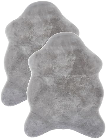 Alfombra de Piel sintética Alfombra de salón - Alfombra de Pelo Alto - Accesorio de Piel de Cordero - Alfombra Decorativa 2 Piezas Plata 40 x 60 cm