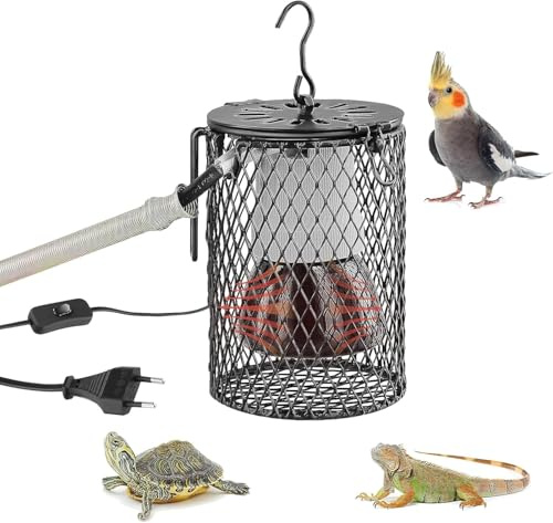 Lampada Riscaldante per Rettili con Gabbia,Paralume Riscaldato in Ceramica,con Supporto Anti-Caldo Gabbia,Lampada in Ceramica da 100w 50mm,per Anfibi,Rettili, Animali,Lucertole,Tartarughe,Uccelli