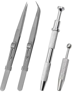 GIONAR 2 Stück Edelstahl Schmuck Pinzette Set, inklusive Piercing Kugel Zange, Prong Pinzetten und Diamant Halter, Pick Up Tool, Präzisionswerkzeug für Schmuckherstellung und Reparatur