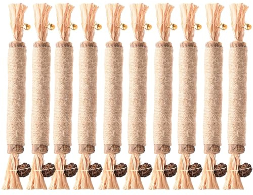 POPAPIE 10 Pièces Bâtonnets Herbe à Chat,Jouets pour Chats,Bâtonnets d'herbe à Chat pour Chats Aident avec Le Tartre Baton pour Chat pour Grincer des Dents Rafraîchir L'haleine