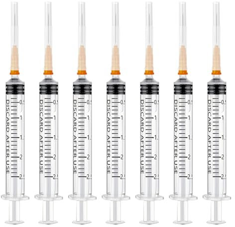 Lot de 30 seringues en plastique de 2,5 ml avec aiguilles avec capuchons, seringues jetables, petites seringues doseuses, seringues liquides pour loisirs et bricolage, emballage scellé individuel