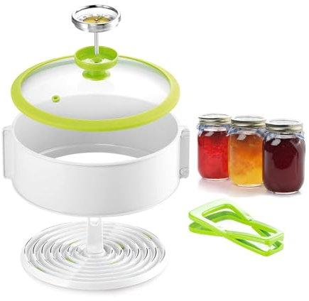 Wintem Stérilisateur avec thermomètre et couvercle pour bocaux 23 cm - Dimensions 27,5 cm Hauteur adaptateur 8 cm Hauteur totale 15,5 cm - Facile à utiliser et à nettoyer - de la confiture à la sauce