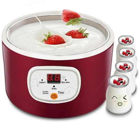 Yogurtiera Automatica, Mini Macchina per Yogurtiera con Barattolo di Vetro da 4 * 100 Ml, Fermentazione Termostatica a 360° Macchina per Fermentazione di Frutta, Formaggio, Vino di Riso, per Yogurt