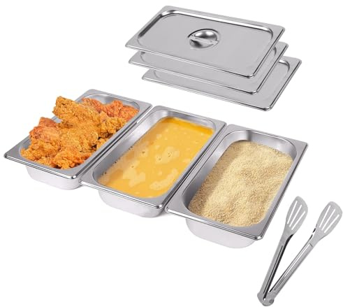 EXLECO Lot de 3 Bac Gastro Inox avec Couvercle et Pince 32,5 x 17,5 x 6,5 cm, Bac Gastronorme GN 1/3, Plat four Rectangulaire Bac Inox Alimentaire Cuisson Plateau Cuisine pour Aliments Gratins Frites