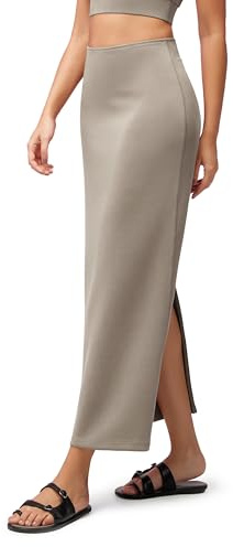 ODODOS Modal Soft Maxi Skirt for Women, Back Slit High Waist Casual Long Pencil Skirts, Khaki, Large
