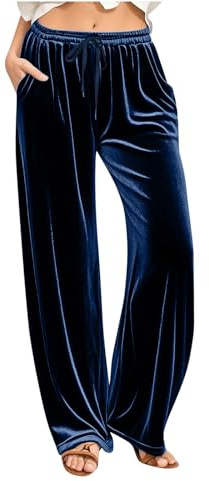 Ofertas Flash del Dia Pantalones Mujer Otoño e Invierno Cintura Elástica Pantalón Anchos de Terciopelo Dorado Suave Cómodo Pantalon Rectos Ligero Casuales con Bolsillos y Cordón para Jogger Diario