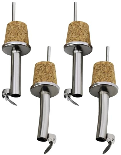 TPZORJX 4 Dosificadores para Botellas con Tapón Antigoteo de Acero Inoxidable - Vertedores para Aceite, Vino, Cócteles y Bebidas - Incluye Tapa Abatible y Diseño Sin Goteo