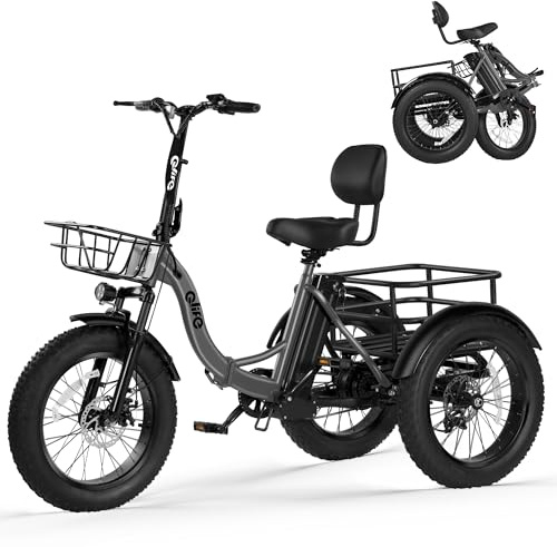 Qlife Triker Plus Electric Trike for Adults, Peak 1200W Motor Floding Trike Ebike, 624Wh E-Bike, 20MPH 65 Miles Electric Tricycle for Adults, 20x4.0 Fat Tire E-Bike, Foldable 3 Wheel for Adults