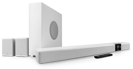 Teufel CINEBAR Dolby Atmos 22-7.1 - Barra de sonido con subwoofer inalámbrico que ahorra espacio, 8 tonos, sistemas de cine en casa, HDMI 3D ARC CEC, 4K Pass-Through, panel táctil – blanco