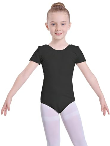 Carnavalife Maillot Ballet Niña Manga Corta Leotardo Danza Infantil Body Gimnasia Rítmica Elástico Escote Redondo Uniforme Clase Baile Negro Rosa Blanco
