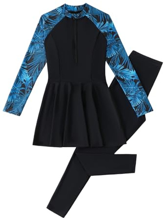 EFOGEP Modest Swimwear Women 2 Pieces Full Coverage Burkini Black S