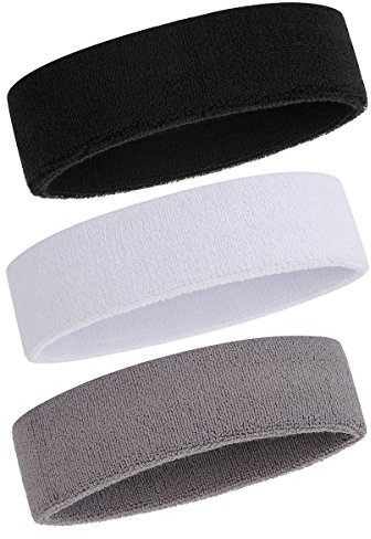 ONUPGO Schweißband Stirnband für Männer & Frauen - 3PCS Sports Stirnbänder Feuchtigkeitstransport Athletic Cotton Terry Cloth Schweißband Schweißabsorbierende Kopfband (Black/Grey/White)