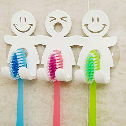 Godea Mignon Support de Brosse à Dents avec Ventouse pour Murale de Salle de Bain Smiley Emoji Home Decor, 1, Taille Unique