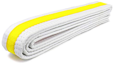 AAMA Martial Arts Belt White Belt with Mixed Color Stripe for Martial Arts - Taekwondo Karate Judo - White w/Yellow Stripe - Size 1