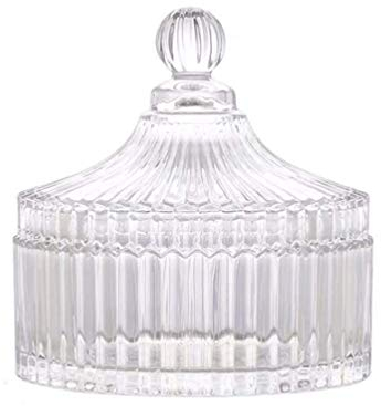 VASANA Elegante barattolo di cristallo con coperchio, ciotola decorativa a forma di tenda, 300 ml, diametro 10 cm, altezza 13 cm, perfetto per matrimoni, feste, regali