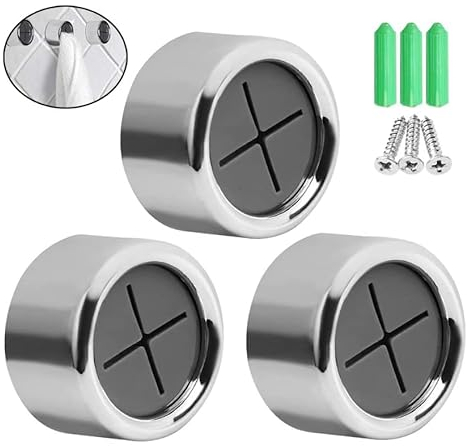 Harrington Marley UK Seller | Set of 3 Self Adhesive Tea Towel Holders | Tea Towel Ring | Tea Towel Push | Round Tea Towel Hooks | Towel Holder for Bathroom Flannel Kitchen | No Drilling Required