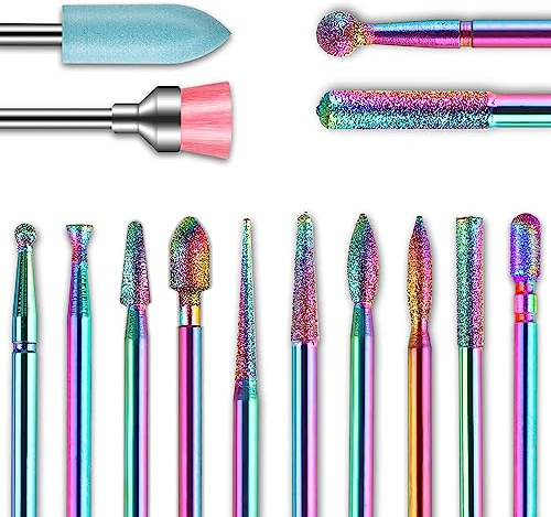 Set di 14 punte per trapano per unghie, punte professionali in carburo diamantato da 3/32 '' per rimuovere cuticole, frese rotanti per manicure per manicure in gel acrilico