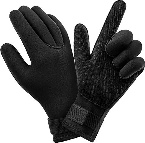 AUAUY Gants de Plongée, 3mm Anti-dérapant Thermique Gants en Néoprène, Gants de Natation avec Poignet Ajustable, Adulte Cinq Doigts de plongée Gants Utilisation pour Surf Kayak Snorkeling Voile(A-XL)