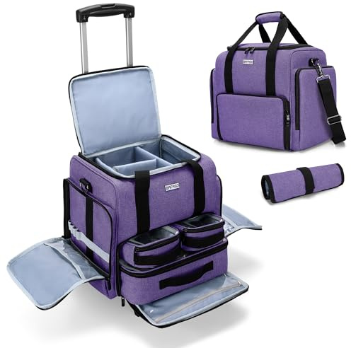 BAFASO Valigia Trolley Trucco con 3 Tasche Rimovibili e 1 Borsa per Pennelli per Trucco, Borsa per il Trucco da Viaggio con Carrello Staccabile, (In Attesa Di Brevetto), Viola