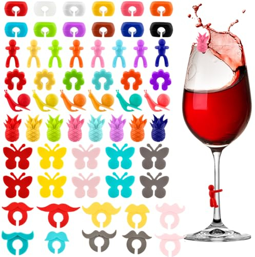 USENG 60pezzi Segna Bicchieri Calici,Silicone Riutilizzabili Segnabicchieri Segna Bicchieri,Segnabicchieri per Calici,Segna Bicchieri Colorati,Bicchiere di Vino per Feste Bar Bicchieri Vino Cocktail