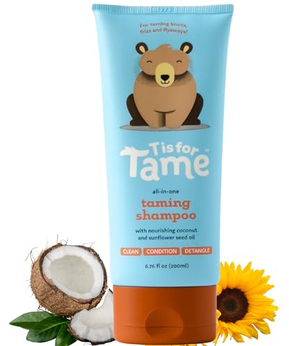 T is för Tame Shampoo - 3-i-1 milt men effektivt schampo som rengör, vårdar och reder ut håret på en gång. Lämpligt för spädbarn och barn. Med kokos- och solrosolja. 200 mL
