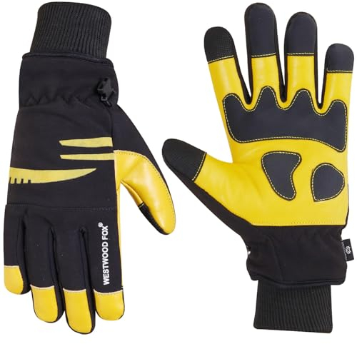 WESTWOOD FOX Guanti da Lavoro Impermeabili in Pelle per Uomo e Donna - Guanti da Lavoro Caldi e Invernali per l'edilizia, la Pulizia delle Strade, la spalatura della Neve, Il Taglio del Legno e Le