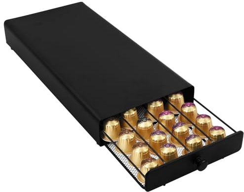 Volumoon Tiroir à Capsules Café, Porte-Capsules de Café Compatible avec 40 Capsules Nespresso, Support de Dosettes Café enMétal, Rangement Stockage pour Capsules et Machine à Café, 37.5 x 17.5 x 5 cm