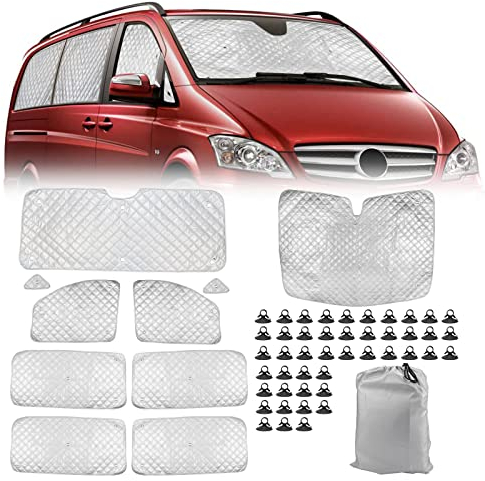 Opaltool Parasol para Parabrisas Interior UV-Proof Protección Solar con Espalda Negro, 10 Piezas, 100% Oclusión, Compatible con Mercedes-Benz Vito II W639/Viano 2003-2014, Furgoneta