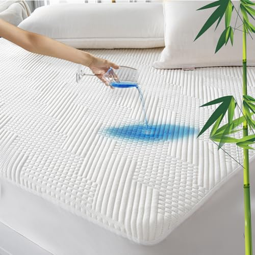 GRT Protège Matelas 140x200 cm Fibre de Bambou, Alèse Certifié Oeko-TEX, Surmatelas Imperméable Respirant,Bonnet jusqu'à 40cm avec Élasticité Tout Autour