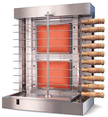 Griglia per barbecue con bruciatore a gas, griglia verticale, macchina automatica a 2 fuochi con 10 spiedini laterali, gas propano