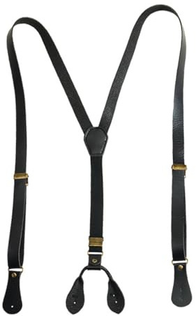 SOYNIA Bretelle Suspender Bretelle in Pelle con Fibbia A Bottone per Uomo E Donna Antiscivolo retrò con Quattro Bottoni Casual Versatili Bretelle Nere