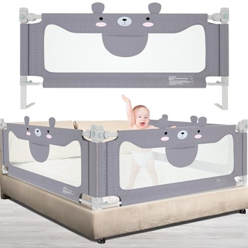Eldzenith Rausfallschutz Bett, Schlafen Sie beruhigt & Sorgt für einen sicheren Schlaf Ihres Kindes, 70-93 cm Höheverstellbare Bettgitter Baby, Doppelverriegelungsschutz, zu 90% Bett passen (150 cm)
