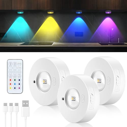 Banaone Illuminazione a LED senza fili, Luce LED Vetrina RGB Ricaricabile USB con Touch e Telecomando, Funzione Temporizzazione, Luci LED Colorate RGB per Guardaroba Libreria Scaffale (3)