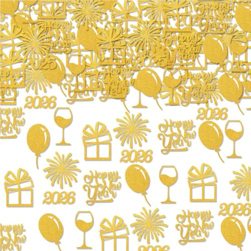 2025 Felice Anno Nuovo Coriandoli Di Carta Felice Anno Nuovo Decorazione Della Festa Oro Glitter 2025 Palloncini Fuochi D'artificio Bicchiere Da Tavolo Cospargere per Capodanno (oro)