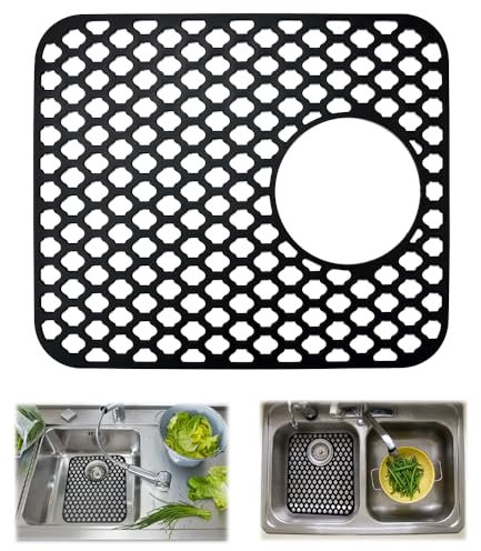 ADERTOS Black Silicone Sink Mat Folding Non-Slip Sink Protectors Kitchen Sink Protector Mat Silicone Mats Counter Protector for Bottom of Kitchen Sink, Dishes and Glassware Drain Mat, 34 x 29.5cm