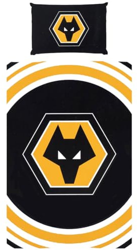 FOCO Officially Licensed Wolverhampton Wanderers FC Football Pulse Single Duvet Cover Bedding Set | Includes Matching Pillowcase | Reversible