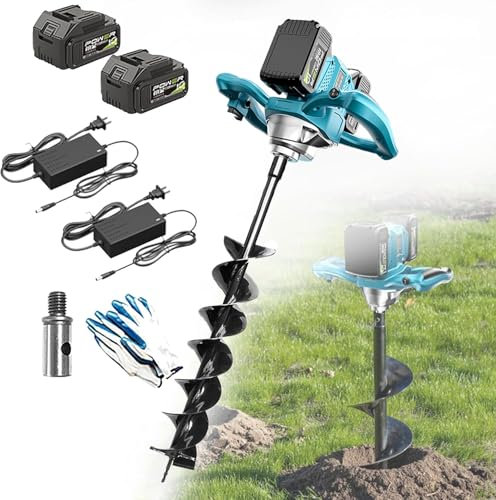 1200W Electric Post Hole Digger, Cordless Auger with 2 Batteries, 6 Gears, Forward & Reverse, Ideal for Garden Planting, 60MM & 40MM Bits, Efficient Earth Drilling Tool