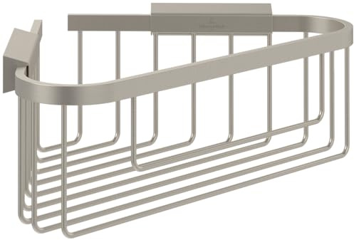 Villeroy & Boch Elements - Tender corner shower basket, storage for wall installation, corner made from zinc, accessory, 260 x 206 x 82 mm, Brushed Nickel