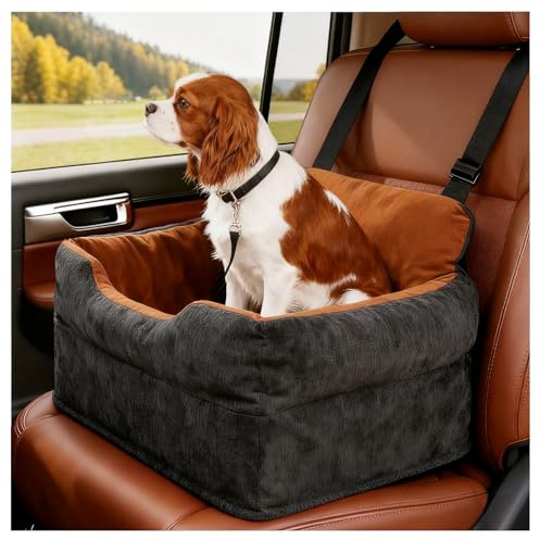 Avont Rehausseur de Siège Auto Chien, Panier Chien Voiture Chat avec Dossier et Sangles de Sécurité, pour Chiens de Petite et Moyenne Taille, Siège Surélevé Confortable et Lavable -Noir