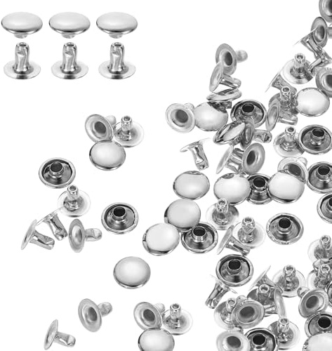 QUARKZMAN 100 uppsättningar 9 mm lädernitar set, enkellock ihåliga nitar silver