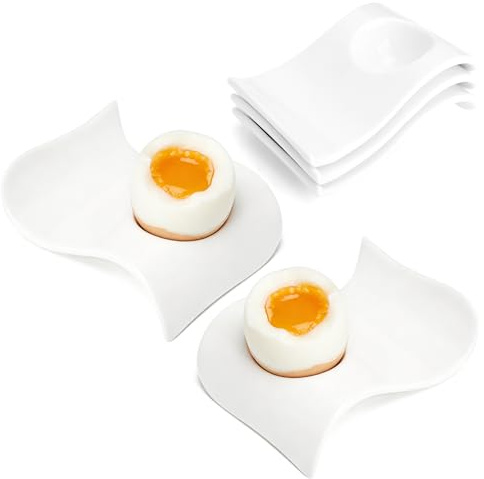 VQBKHO Set di 3 portauova in porcellana, set di portauova in ceramica, portauova divertenti in ceramica per campeggio, per uova sode e lesse, impilabili, esposizione per colazione e brunch, bianco