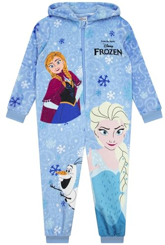Disney Pyjama Combinaison Enfant, Frozen Surpyjama Fille, Pyjama Enfant Fille Anna & Elsa, Combinaison Polaire, Bleu 4-5 Ans