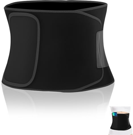 KIRVOS Faja Reductora Ajustable para Hombre y Mujer, Cinturón Moldeador con Soporte para Móvil, Cinturón Térmico para Deporte, Deporte Fitness y Corrección Postural, Negro
