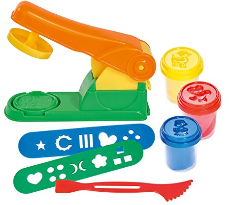 Simba 106329097 - Art und Fun Knetpresse, 3 Dosen Knete á 50g, 2 Schablonen, Messer, Presse, 7 Teile, ab 3 Jahre